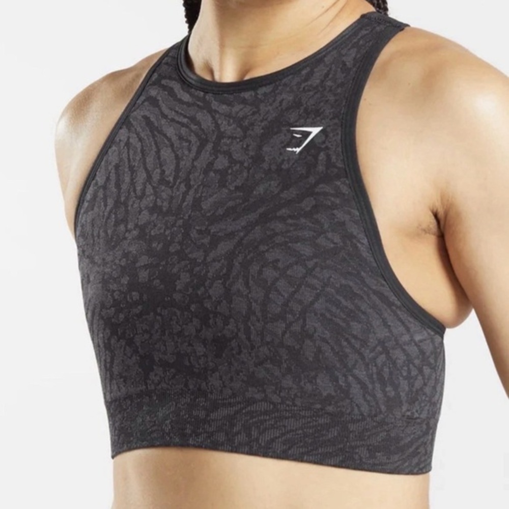 GYMSHARK Black Gray Adapt Animal Seamless Sports Bra Active Gym Top Size Small